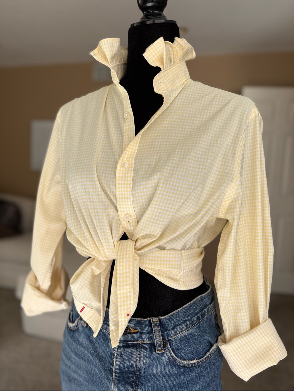 Reworked Tommy Hilfiger Women’s Yellow Gingham Button Shirt size small